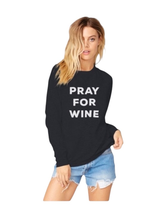 The Laundry Room Tops - new The Laundry Room ☻︎ Super Soft Pray 4 Wine Graphic Sweatshirt ☻︎ Jet Black S